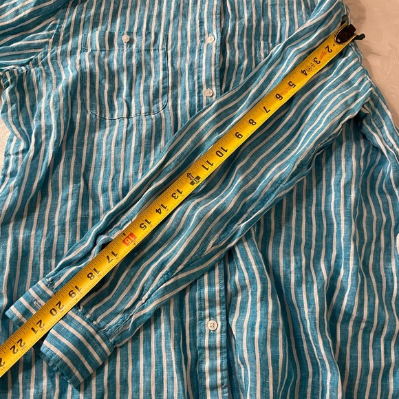 Lauren Ralph Lauren Blue Label Linen Button Front Shirt Stripe Women Size Large - Picture 9 of 10